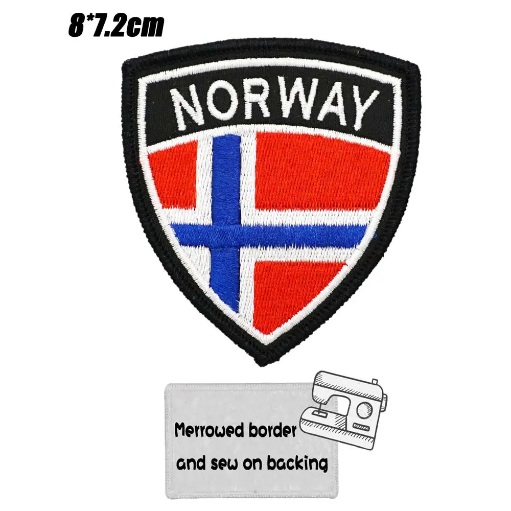 Patch Brodé Drapeau Norvège - Crochet Et Boucle | 8.8x6.2cm | Pour Vêtements, Sacs, Casquettes