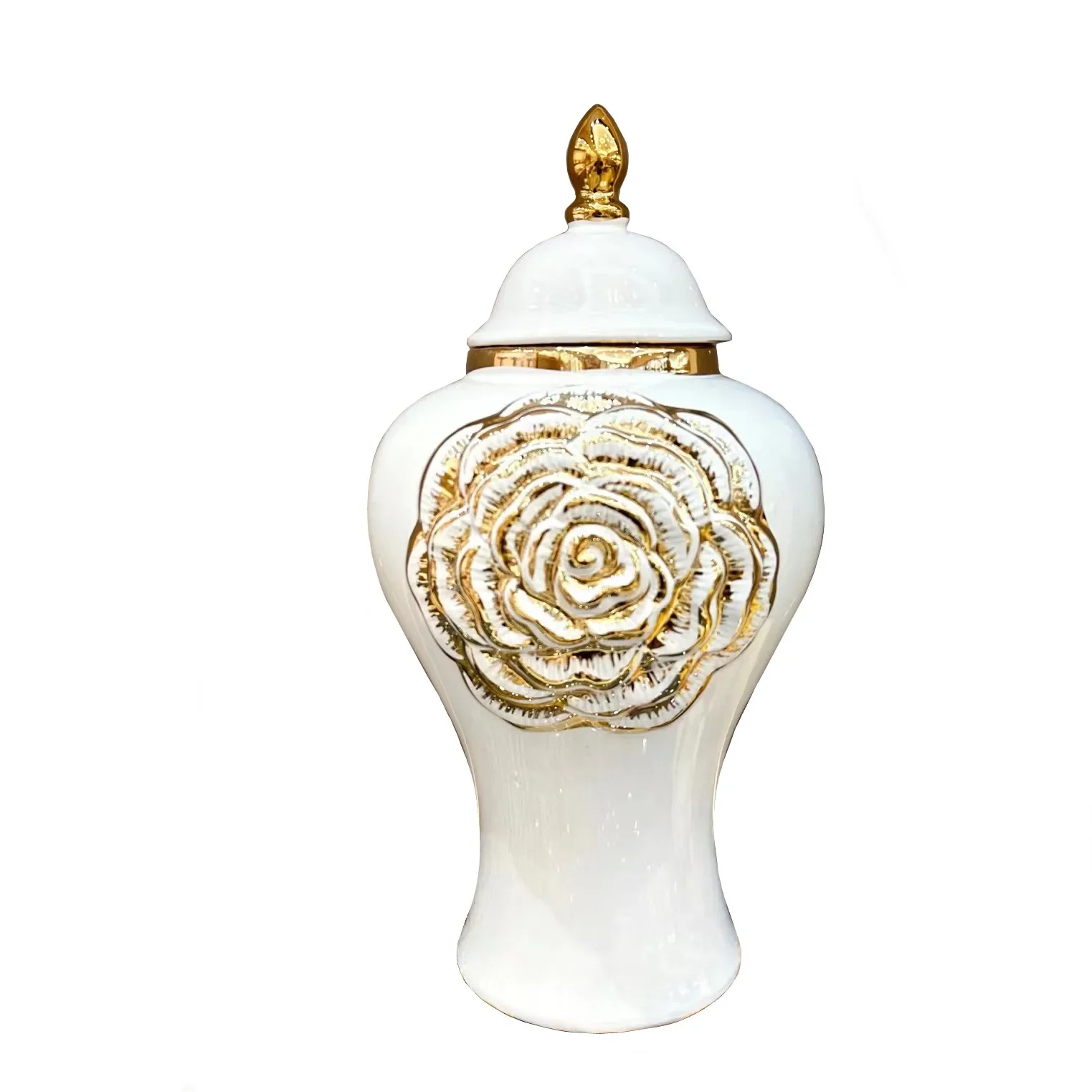 Gold Rose Relief General Can Ginger Jar Porcelain Storage Flower Vase Desktop Organization Home Decoration 6