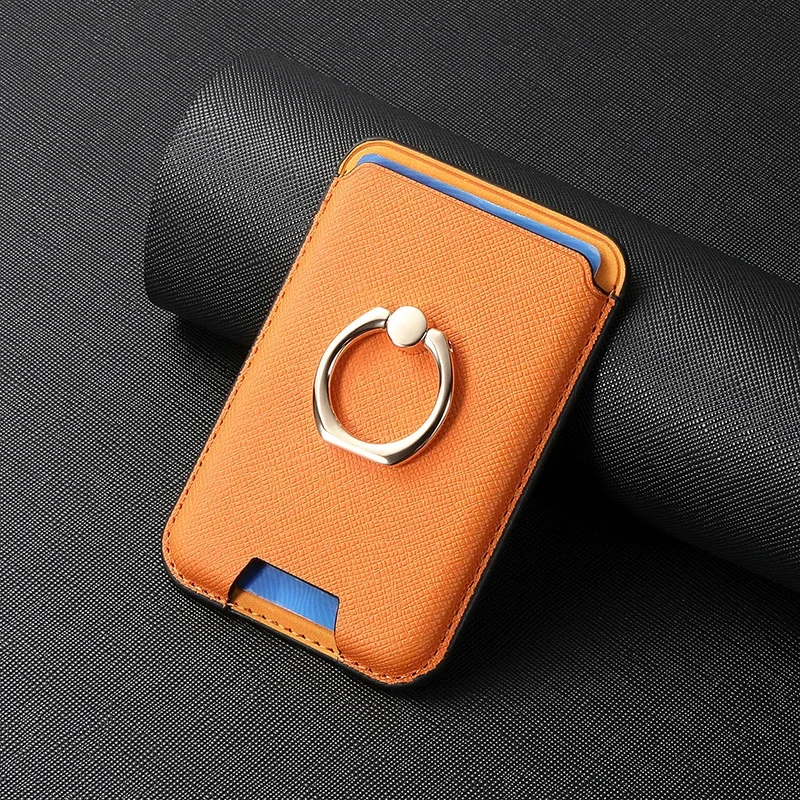 360 Rotation Saffiano Leather Magnetic Card Holder and Wallet Stand