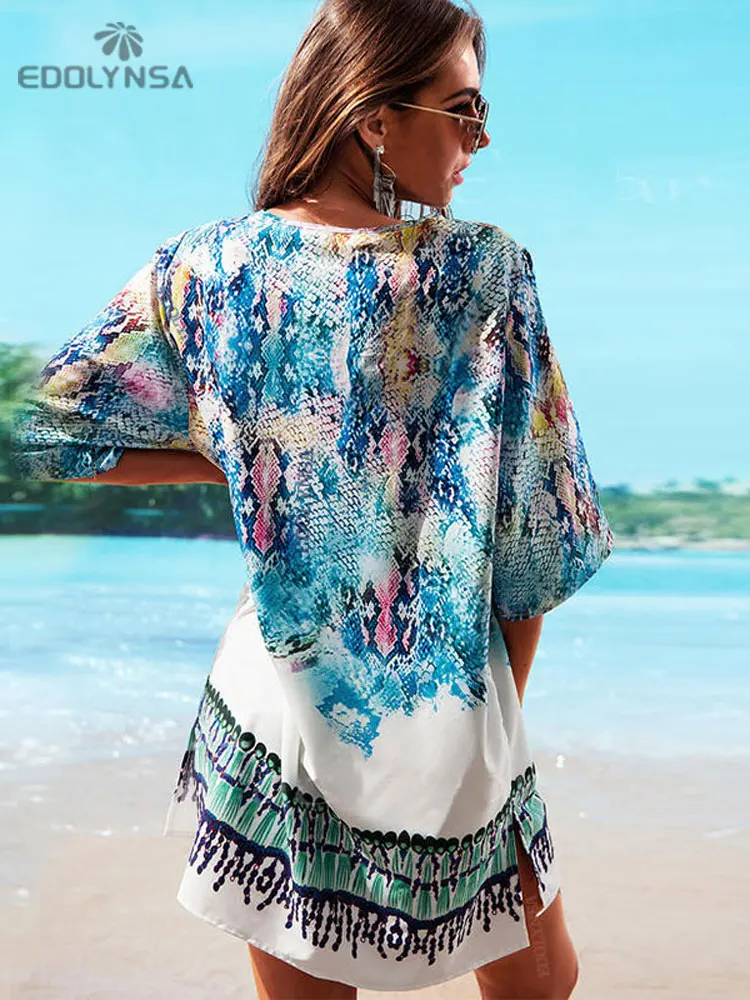 Beach Caftan Swimsuit Cover up Print Chiffon Pareo Women Robe Plage Swimwear Dress Sexy Sarong Beach Tunic #Q152