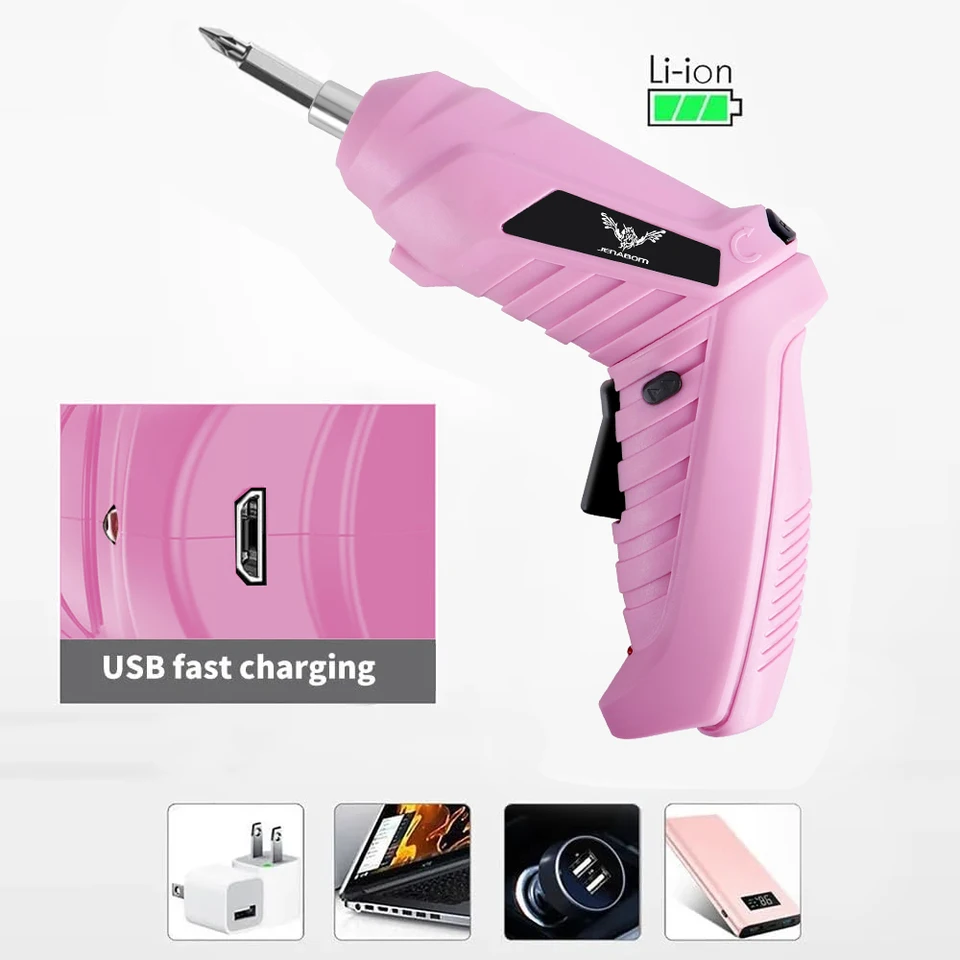 Pink Mini Electric Screwdriver Power Tool Set Home