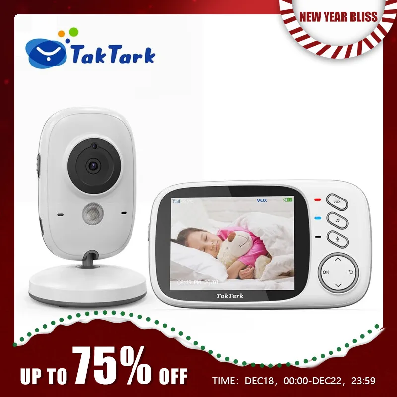Taktark 3.2 인치 무선 비디오 베이비 모니터 자장가 자동 나이트 비전 양방향 인터콤 온도 모니터링 베이비 시터