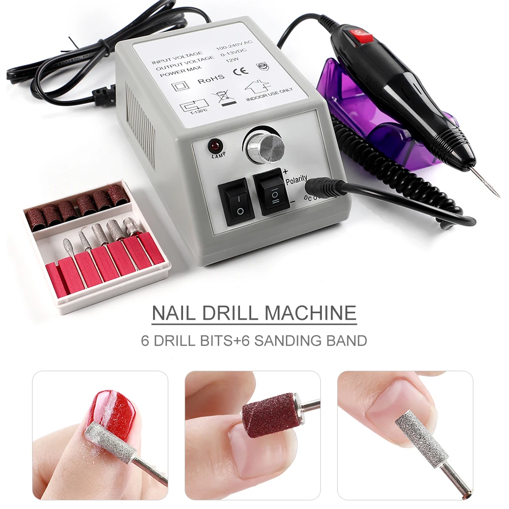 

Electric Nail Drill Machine With 6PC Drill BitS Kit Milling Cutter Set Pedicure Manicure Nail Gel Polish Remove Tools