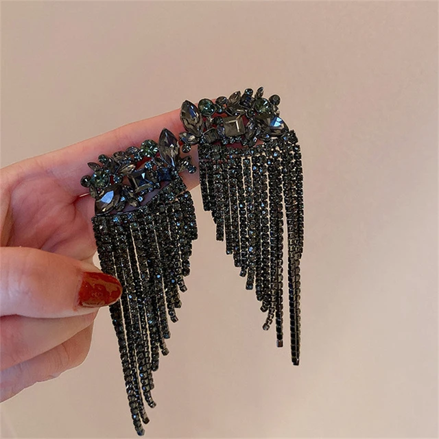 Black Crystal Statement Earrings | Black Crystal Earrings Women - New Long  Tassel - Aliexpress