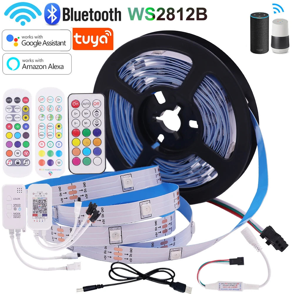 

Светодиодная ленсветильник с умным управлением, Bluetooth, Wi-Fi, Alexa, Luces WS2812B, RGB 5050, 1-10 м, 18 светодиодов/м, гибкая светодиодная лента RGB для домашнего фестиваля