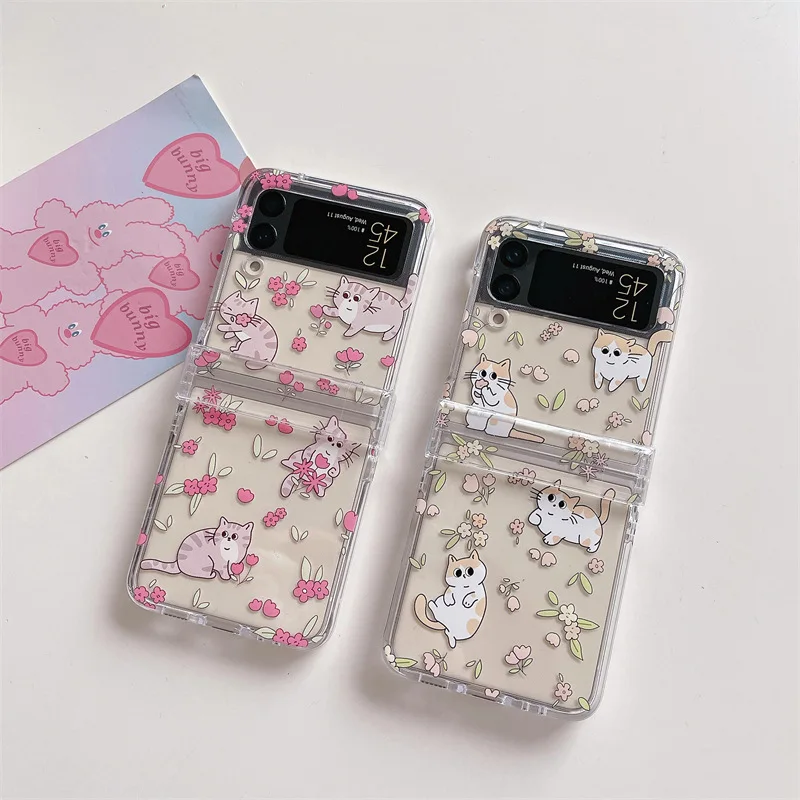 Flower Cat Cute Clear Phone Case for Samsung Galaxy Z Flip 6 5 4 3