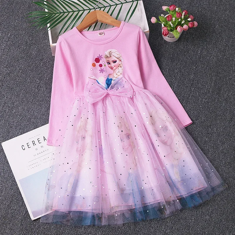thumbnail image 1 of Vestido de princesa Elsa de Frozen Snow Queen, vestidos de arcoíris para niñas, ropa de fiesta de manga larga para niños, trajes de primavera y otoño para niños, 1 of 5
