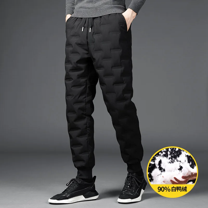 

Новинка 2022, зимние уличные пуховые брюки, мужские однотонные универсальные ветрозащитные теплые брюки, утепленные водонепроницаемые брюки на 90% белом утином пуху
