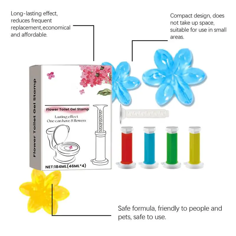 Toilet Gel Flower Stamp 4pcs Toilet Gel Stamp set Fast-Acting Odour Remover Home and Public Toilets Cleaning Refreshing