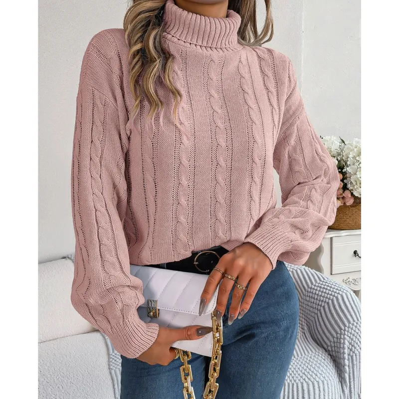 

Повседневный Однотонный свитер с длинным рукавом и высоким воротом, осень/зима, женский модный Свободный пуловер, Элегантная трикотажная одежда