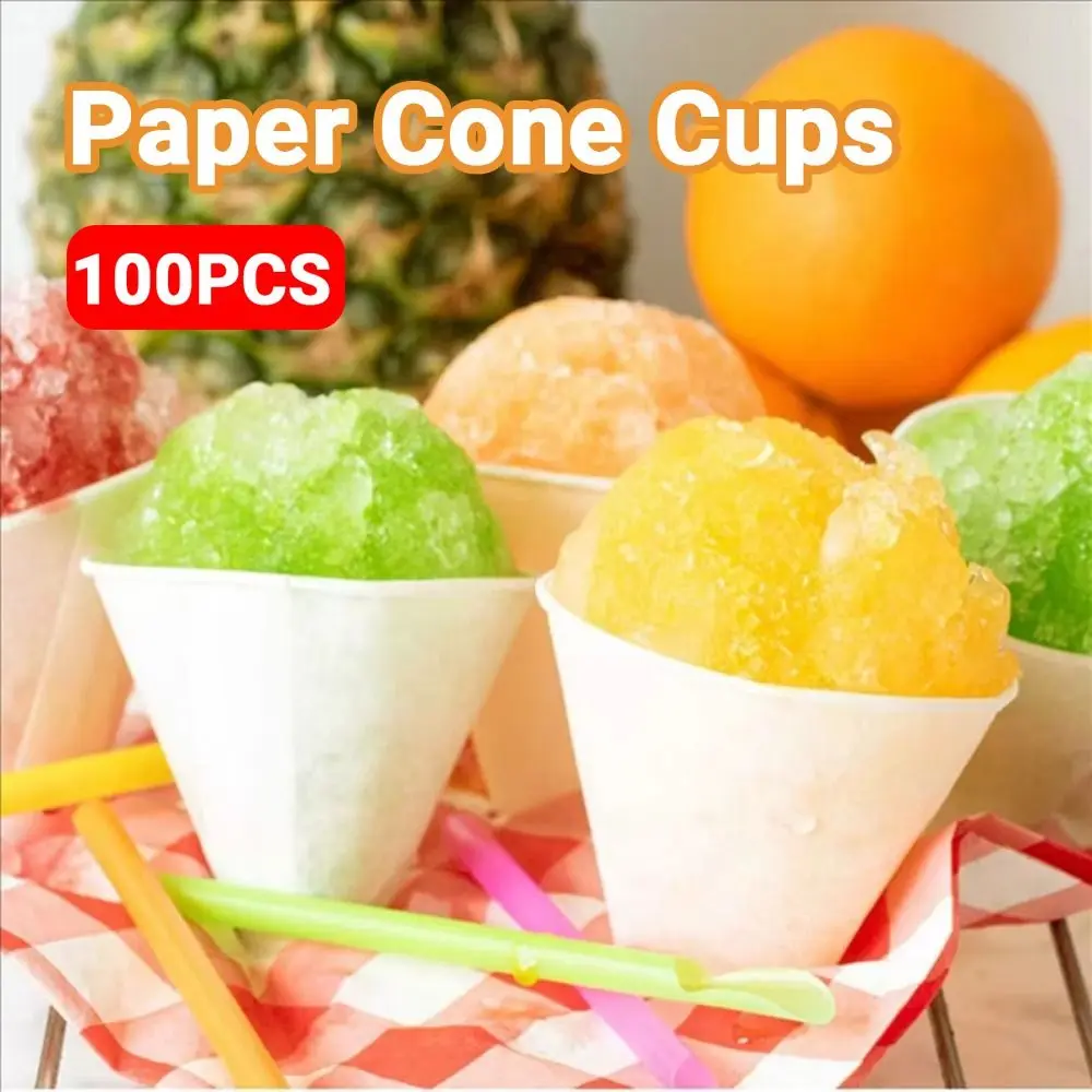 200Pcs 3.7Oz/4.5Oz White Paper Cone Cups Coated Leakproof Snow Cone Cups Stackable Multi-functional Cone Party Tableware