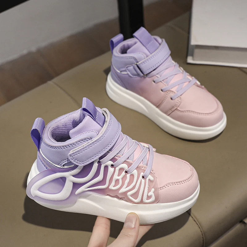 Children Led Light Shoes High-top Kids PU Leather Walking Flats USB Charging Luminous Shoes Boys Girls Lightweight Chunky