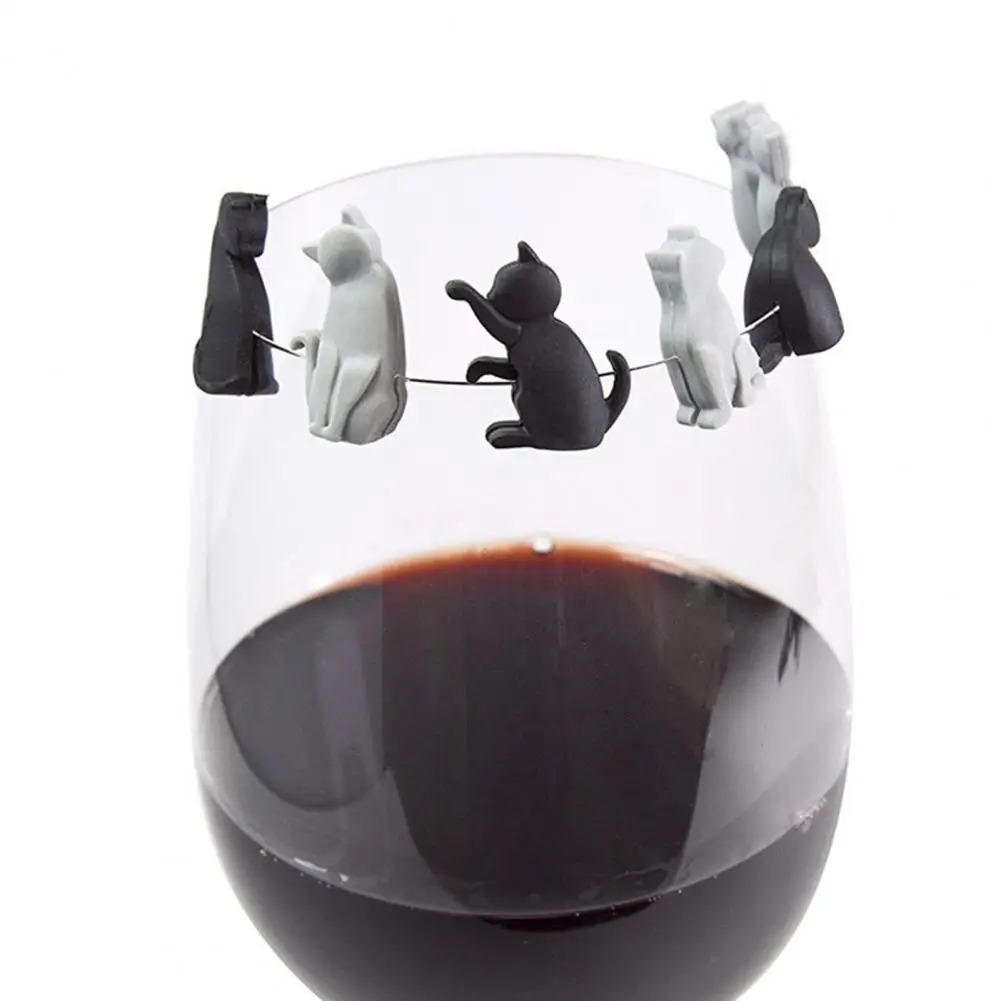 6Pcs silicone tea bag holder food bag clips Tea Bag Clips Food Grade Heat-Resistant Reusable Silicone Cartoon Cat-Shaped Tea Bag Holders Drink Markers
