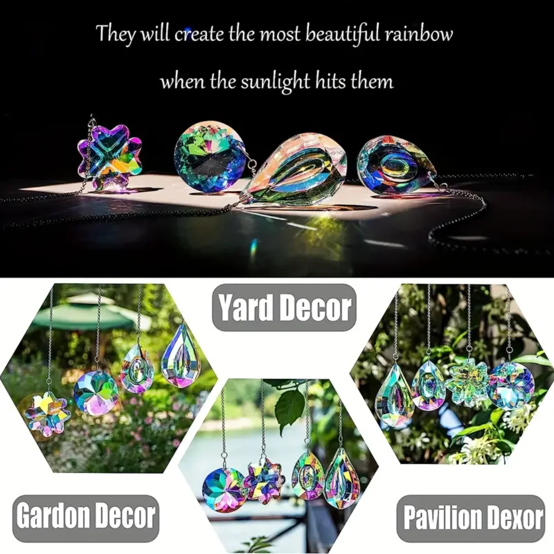 4pcs crystal light catcher: Light up the courtyard and paint a colorful rainbow! They can not only catch the sun, but also give