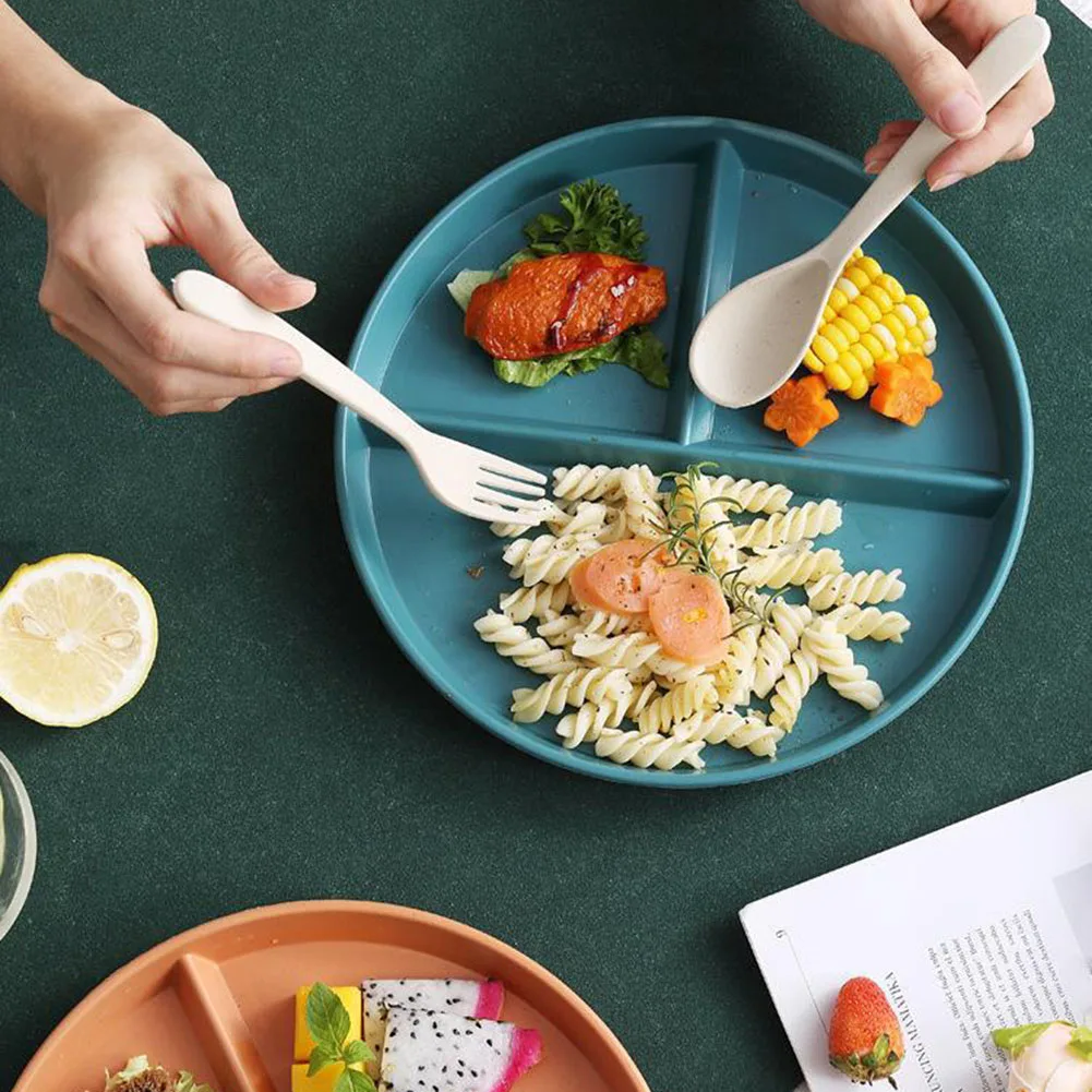 Dining Dish Divided Plate 3 Compartment Reusable Fruit Salad Food Dinner Tray Dinnerware Portion Control Divider