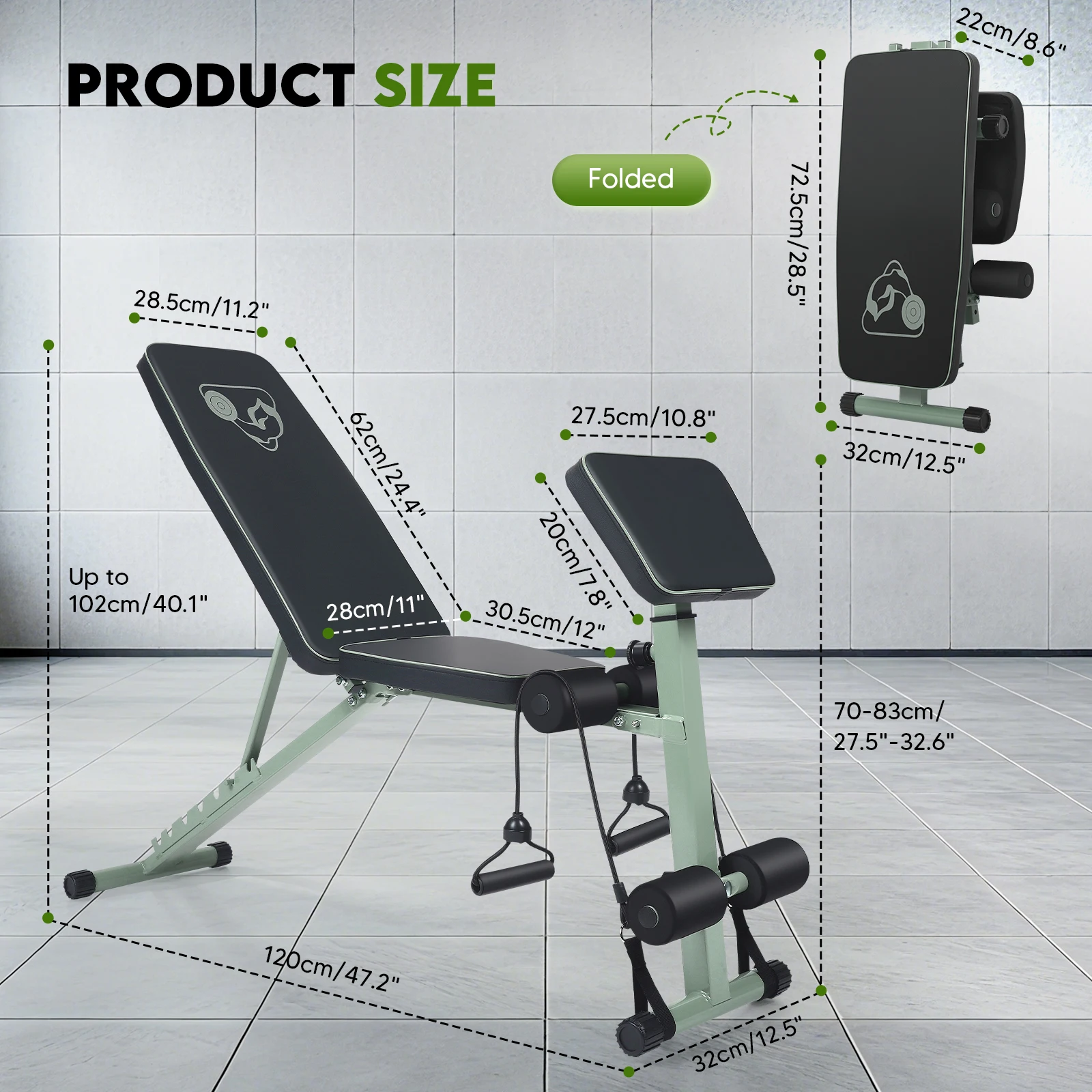 Banc de musculation pliant banc d'entraînement multifonctionnel avec dossier, dispositif de fitness de charge de 120 kg pour presse d'établi, entraînement complet du corps