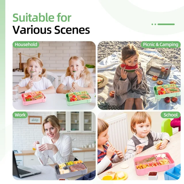Boîte à Bento divisée, boîte à déjeuner micro-ondes de grande capacité avec fourchette cuillère récipient alimentaire étanche pour la rentrée scolaire Camping cuisine 6