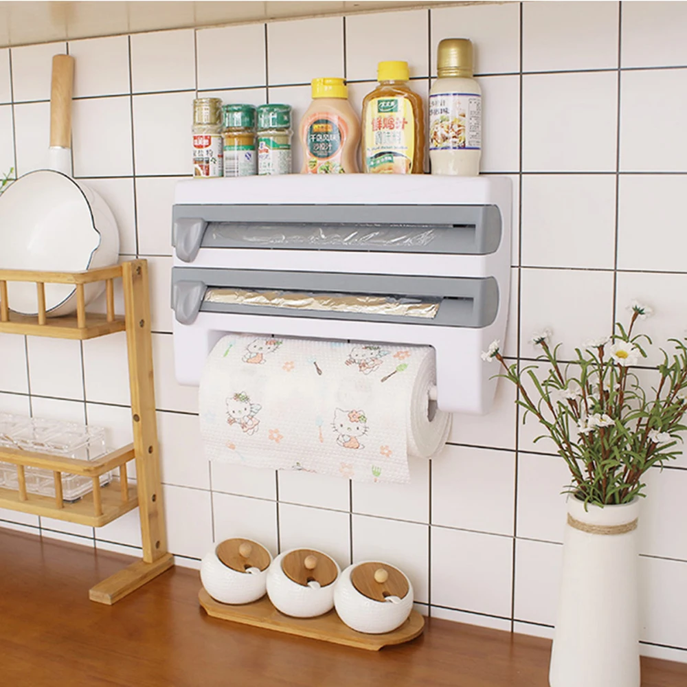 

Kitchen Cling Film Storage Rack With Cutter, Aluminum Foil Barbecue Paper Storage Rack, Tissue Rack, Towel Storage Rack