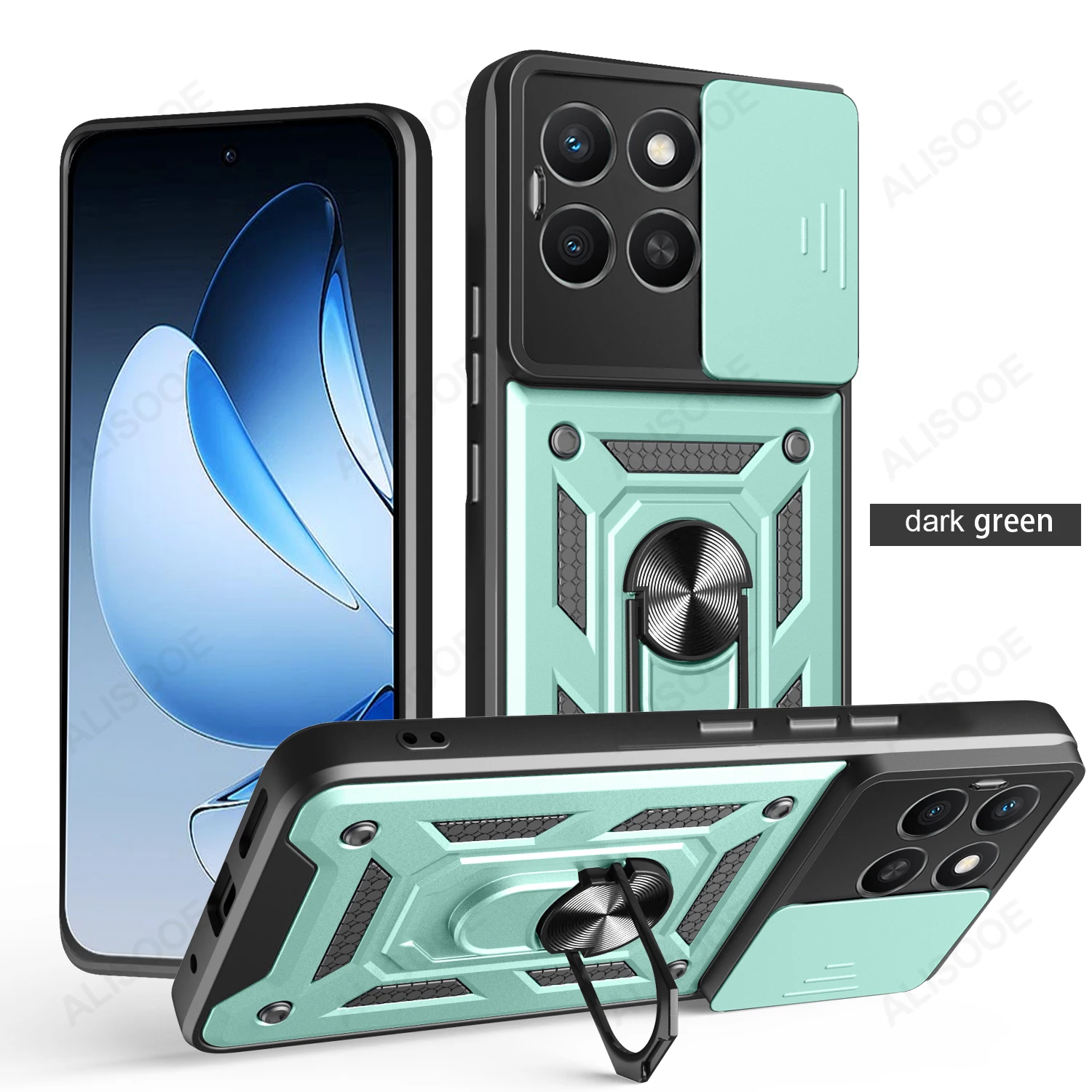 Slide Camera Cover with Armor Ring Stand Holder and Protective Case