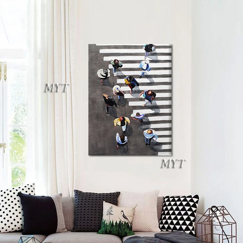 

Quality Artwork Abstract Modern Hotel Decoration Art Wall Picture Unframed People Crossing The Street Oil Painting On Canvas