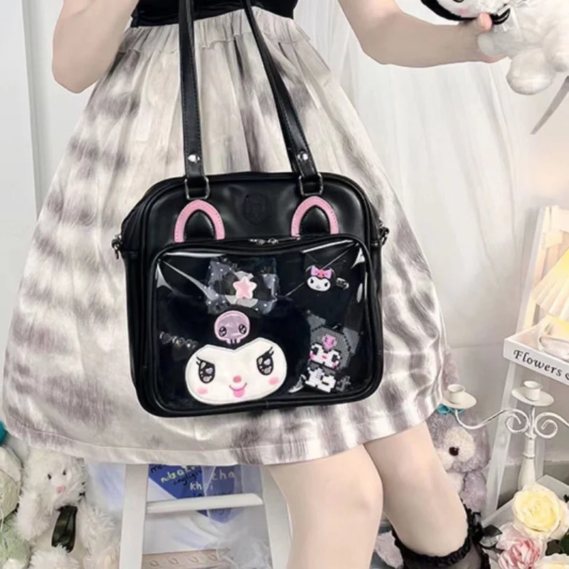 Preppy Kawaii Transparent PU Leather Shoulder Bag Women  JK Tote Bags Handbags Bag Large Capacity Y2k Crossbody Bag