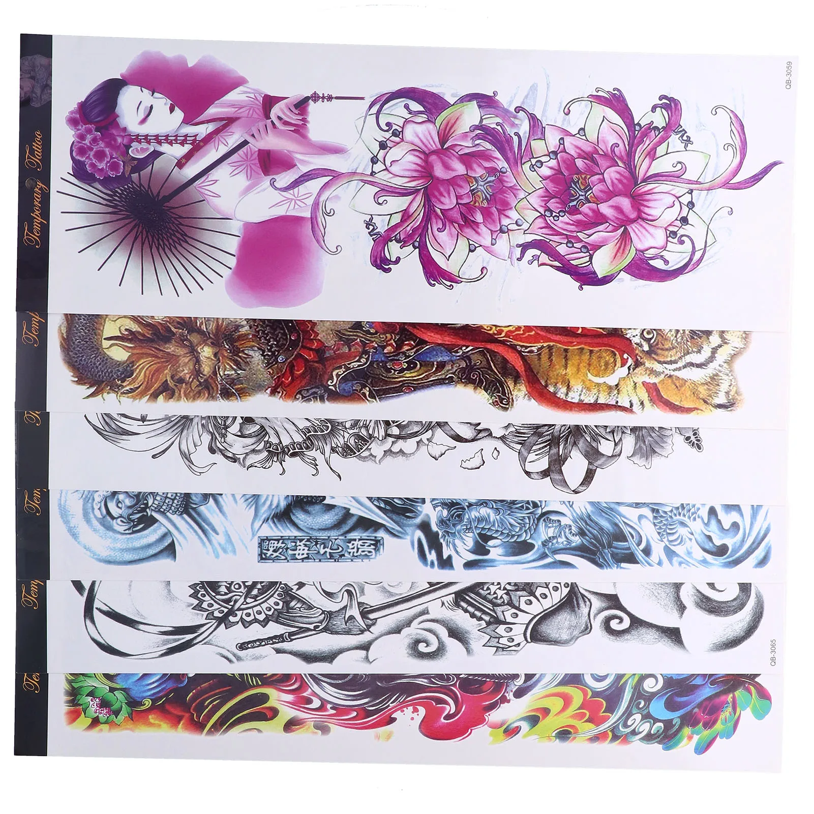 6 Sheets Temporary Tattoo Stickers Waterproof Full Arm Body Art Tattoos