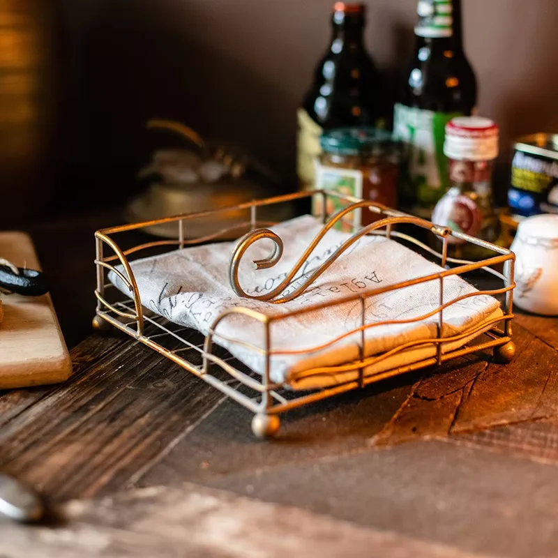 Rustic Metal Golden Flat Napkin Holder with Weighted Arm for Table, for Kitchen, Countertop, Dining Room 2