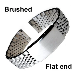 Premium Curved End Stainless Steel Watch Strap with Folding Buckle - 22mm (Brushed - Flat end)
