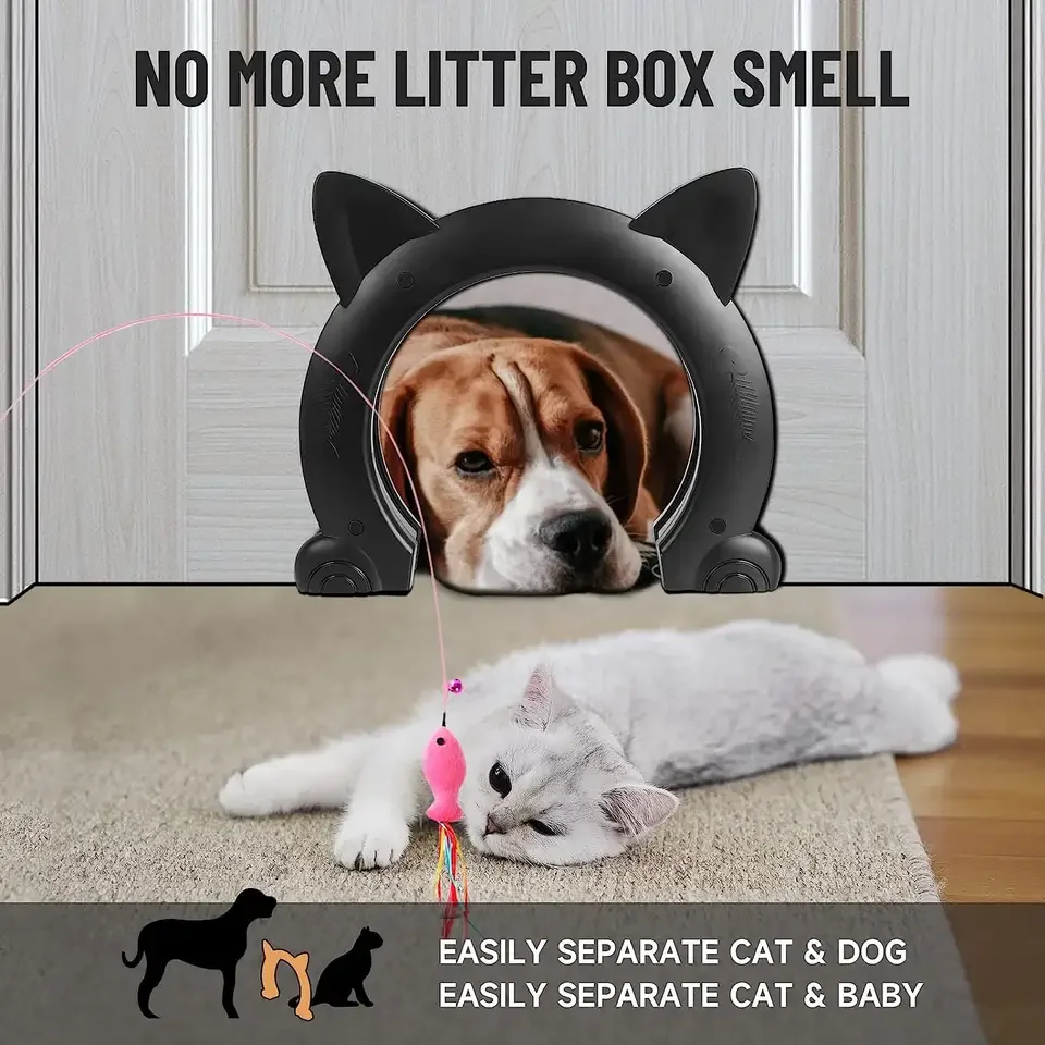 ABS Plastic Interior Door for Cat, Small Pet Gate, No Training Needed, Dog Hole Secured Installation in Minutes