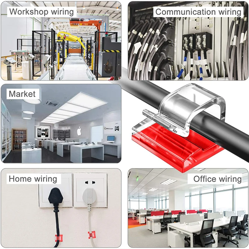 Self Adhesive Cable Management Organizer Clips Adjustable Wall Desk Tidy Data Wire Cord Fixer Fastener Clips for Home Office cable organizer