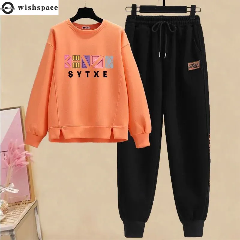 Fashion Set Women's Spring Autumn 2022 New Korean Loose Printing Age Reducing Top Casual Sports Harun Leggings Two Piece Set 2023 summer men s fashion sea doo seadoo motorcycle printing eight color sports casual round neck short sleeve sweatpants suit