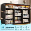10 Drawer Dresser for Bedroom with Wood Open Shelves，55" TV Stand for Bedroom with Power Outlets and LED Lights，Fabric Dressers 4