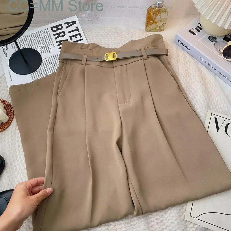 New Solid Suit Pants Women Fashion Office Ladies High Waist Women Pants Chic Casual Straight Belt Ankle Length Pants