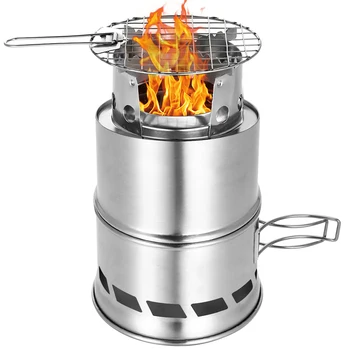 Portable Folding Windproof Wood Burning Stove Compact Stainless Steel Alcohol Stove Outdoor Camping Hiking Backpacking Picnic BB 1