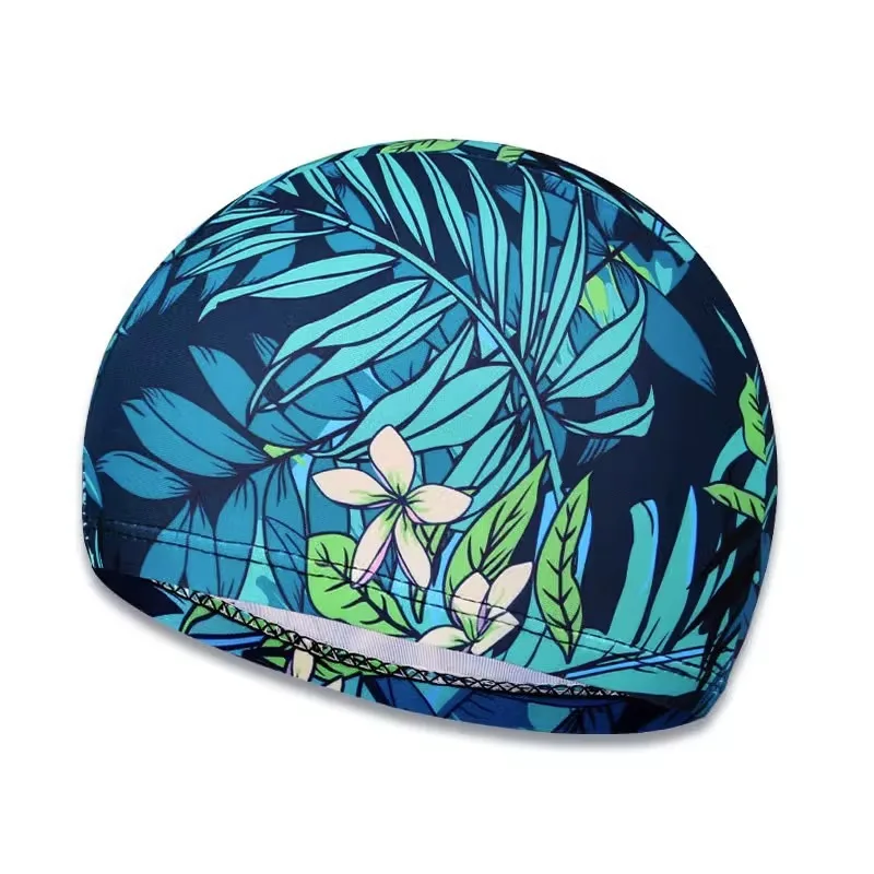 Swimming Cap Waterproof Leaf Print Ear Protection Non-Slip Design Adults Pool Beach Summer Fun
