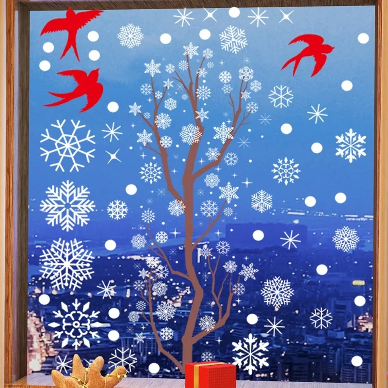 Wall Stickers Window Stickers 1/4pcs Christmas Decor Window Sticker Reusable Snowflake Snowman Static Decals Glass Wall Door Sticker New Year Xmas Home Decor