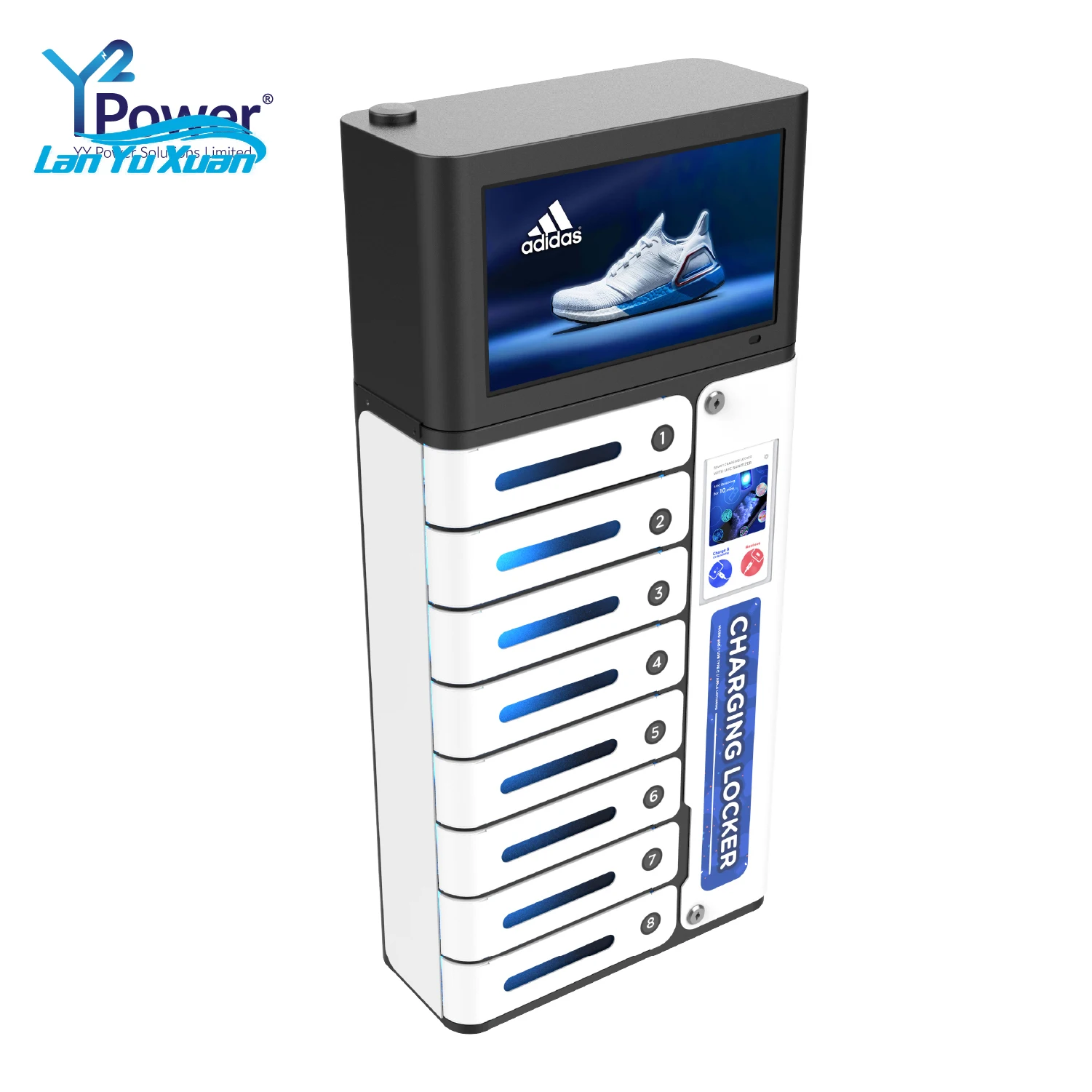 

Y2POWER MIA Pro Deluxe Plus Touchscreen Mobile Clean & Charge Locker with 14" Android Advertising Screen for Sporting Events