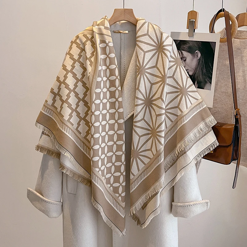 Elegant Polka Dot Design Scarf Imitation Cashmere Soft Warm Versatile Shawl Coldproof Windproof Blanket Scarf for Autumn Winter