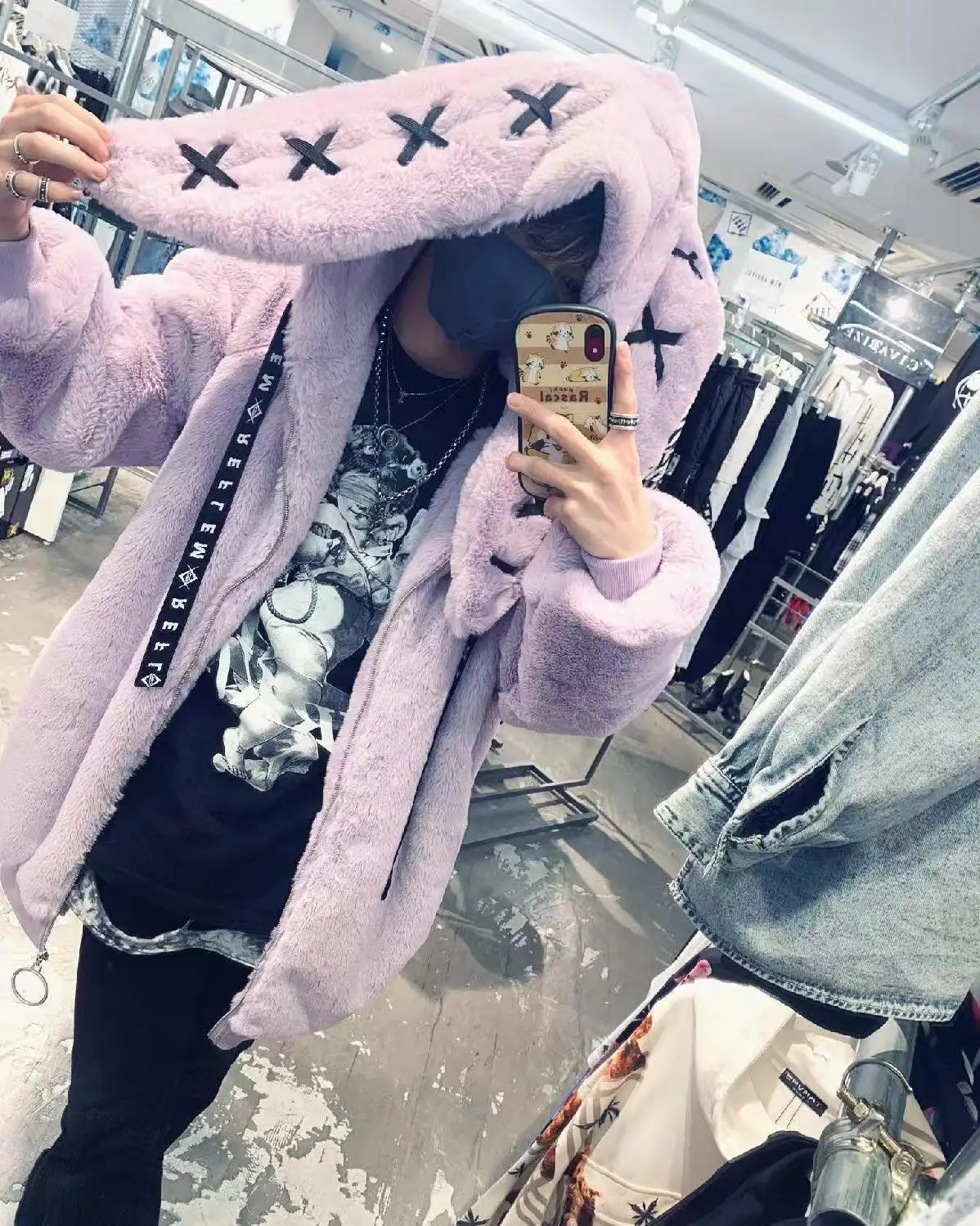 Harajuku Gothic Punk Dark Academia Clothes Fur Patchwork Hoodie Sweatshirts 2025 Autumn Winter New Cardigan Coat Women