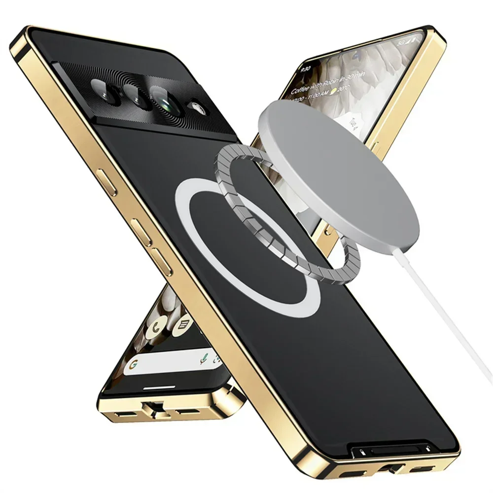 Magnetic Metal Armor Shockproof Case with Matte Finish and Lens Protector