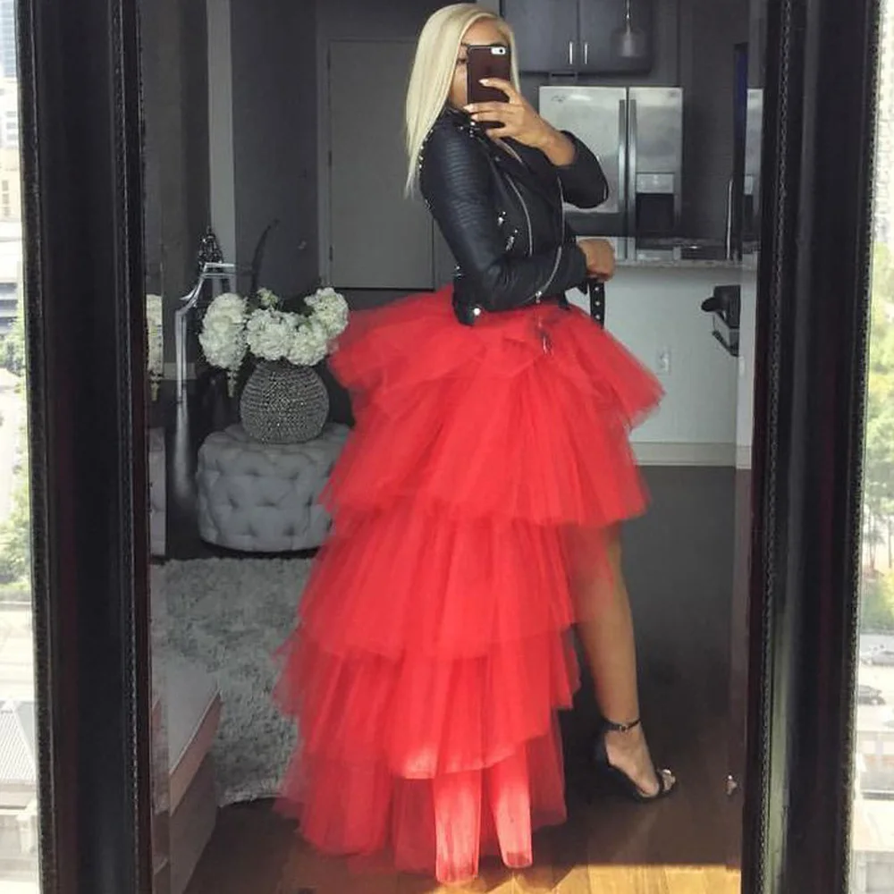 Amazon Red Tulle Skirt In Summer New Fashion Red Puffy Tulle Women