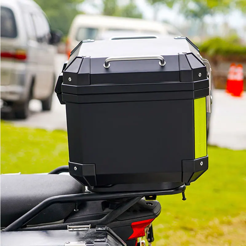 Motorcycle Tail Box Top Case Lockable Helmet Luggage Storage Rear Tour Box With Reflective Design Waterproof Storage Carrier Motorcycle Tail Box