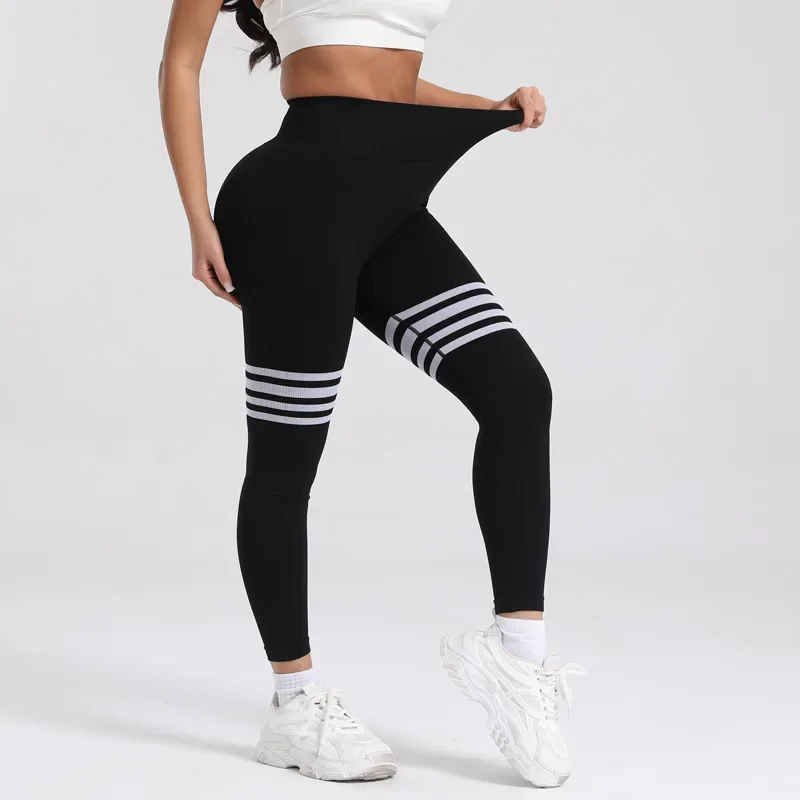 High Waist Yoga Pants Women's Fitness Running Sports Trousers Quick Dry V Back Stripe 4 Bars Butt Lifting Gymnastics Long Pants Sports Leggings Sports Pants Yoga Pants