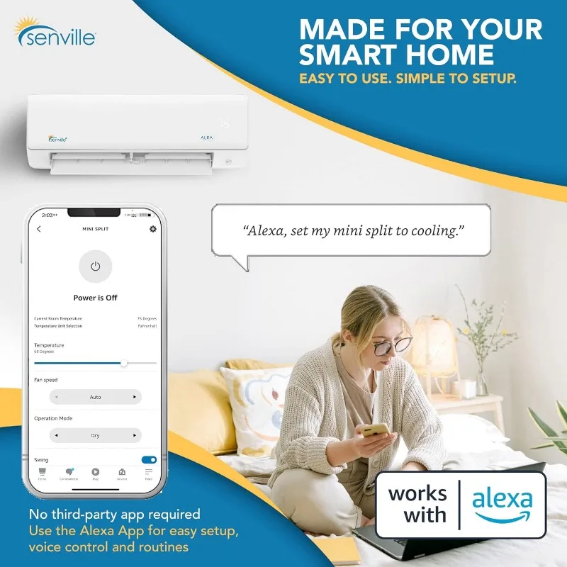 Senville SENA-18HF/D Dual Zone Mini Split Air Conditioner Heat Pump, 18000 BTU, Works with Alexa, White 6
