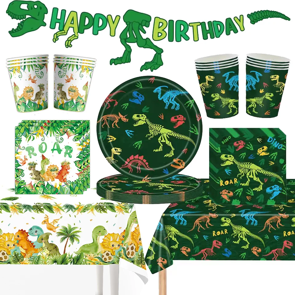 Boy Favors Dinosaur Theme Disposable Tableware Plates Napkins Cups Kids Birthday Party Dinosaur Balloon Baby Shower Decoration birthday party supplies disposable paper cups