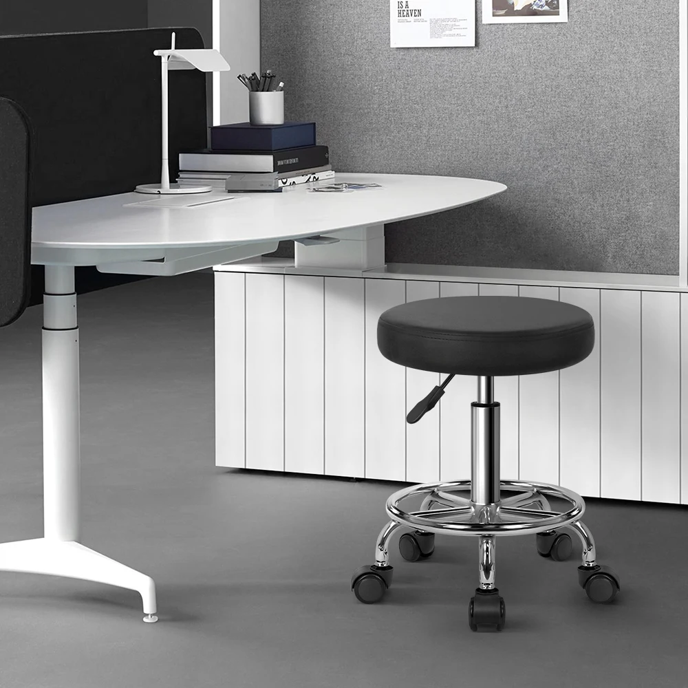 Taburete con ruedas hidráulico ajustable de cuero PU