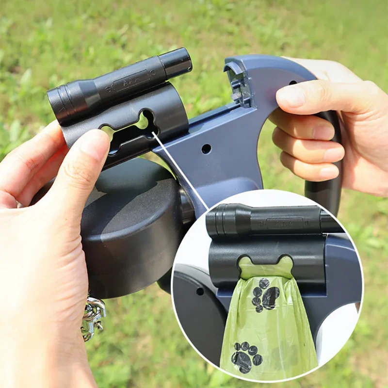 Auto Retractable Double Dog Leash 3m with LED Flashlight