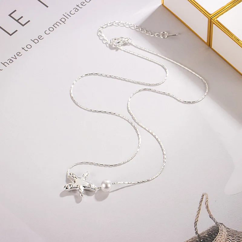 Real Money 925 Sterling Silver Starfish Pearl Charm Pendant Choker Necklace for Women Female Luxury Wedding Party Jewelry Gift