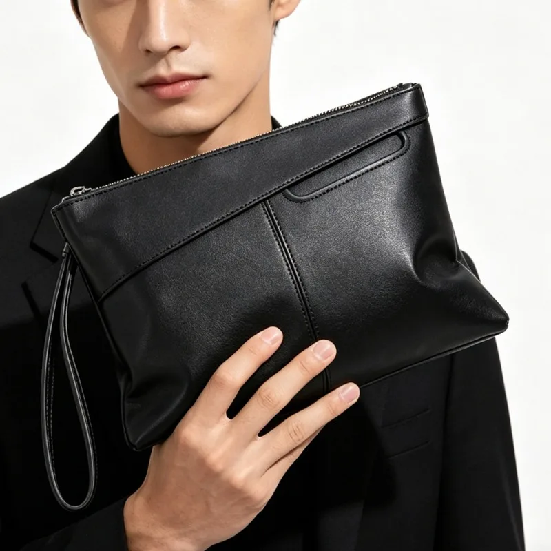Business Clutches Men Handbag Luxury Large Capacity Men's Clutch Bags Soft Leather Envelope Clutch Male Purse Wrist Hand Bag - 2