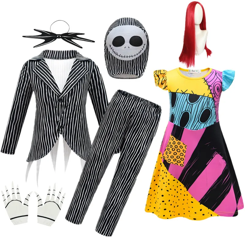 Halloween Skeleton J-Jacking Costume Cosplay Per Bambini Ragazzi Ragazze S-Sally Funny Horror Spaventoso Festa Di Compleanno Xtmas Costume Dress